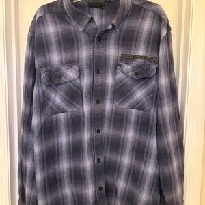 Harley Davidson Plaid Thick Heavy Flannel Shirt Mens XL Embroidered Skull Patch